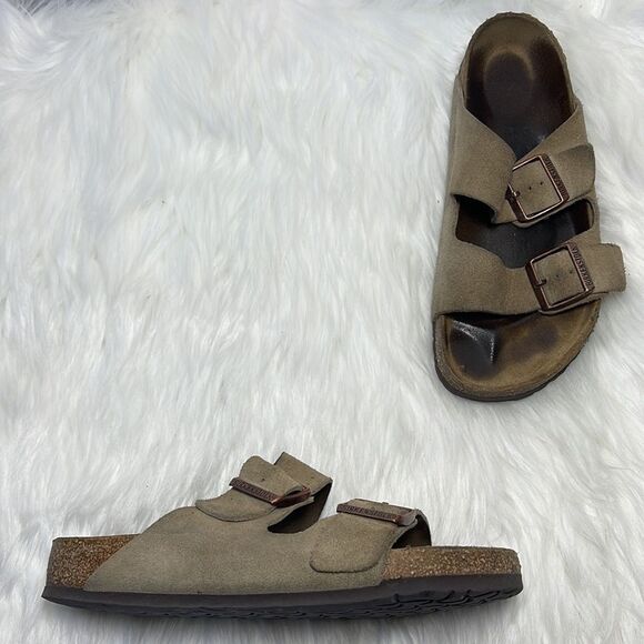 Birkenstock Arizona Tan Suede Sandals Sz 38/US 7 - Picture 1 of 8